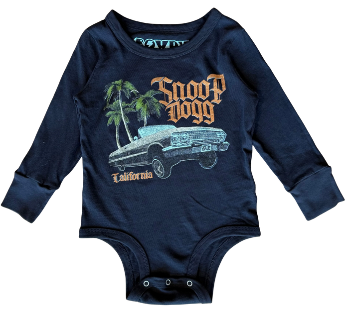 ROWDY SPROUT: SNOOP DOGG - CRUISER LONG SLEEVE ONESIE - BLACK
