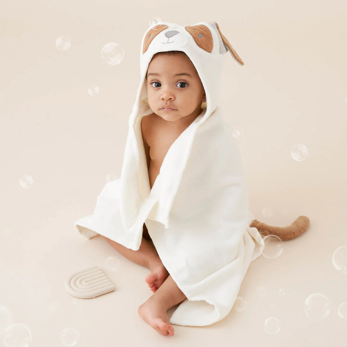 ELEGANT BABY: TAN PUPPY HOODED BABY BATH WRAP