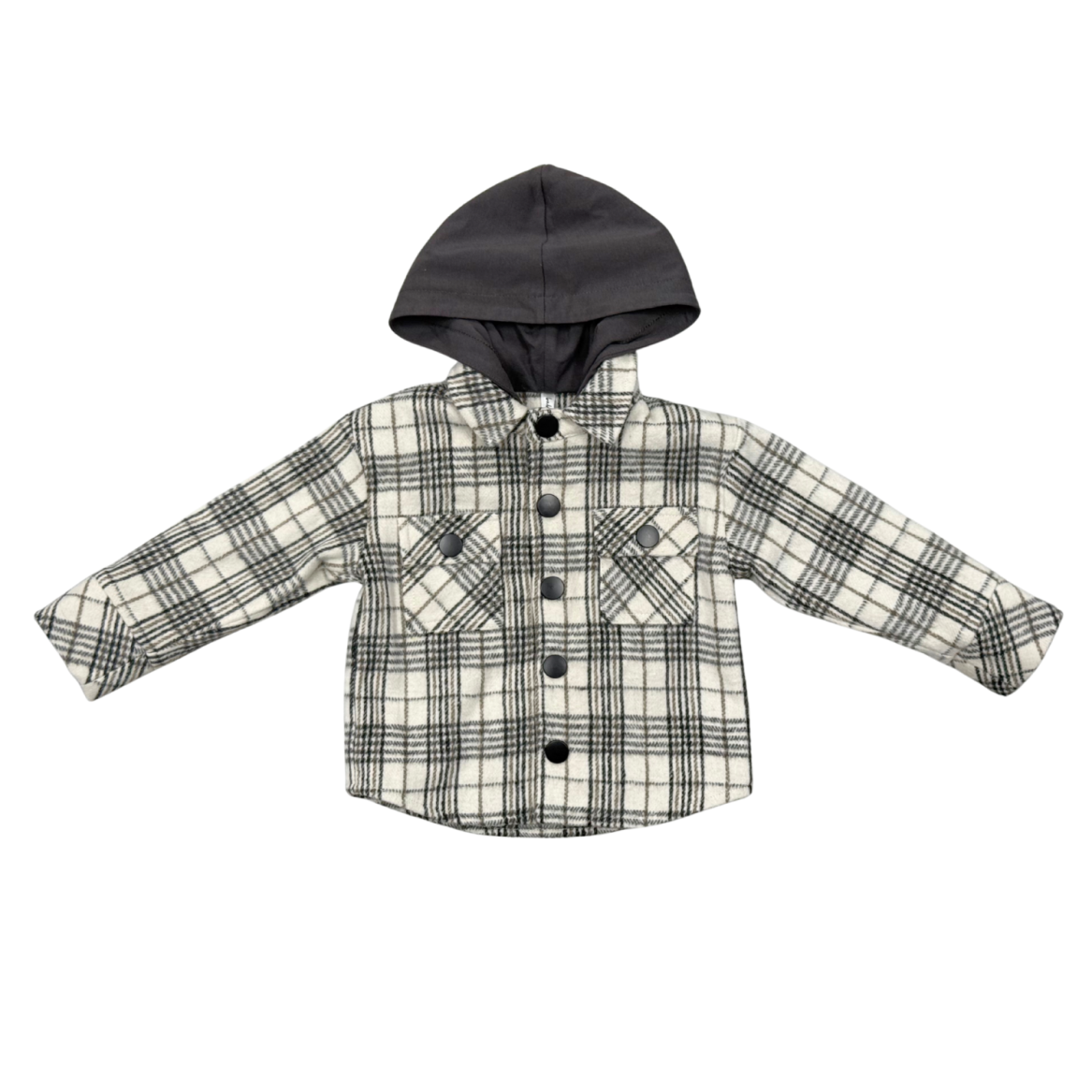 BABYSPROUTS: KIDS HOODED SHACKET IN GRANITE PLAID
