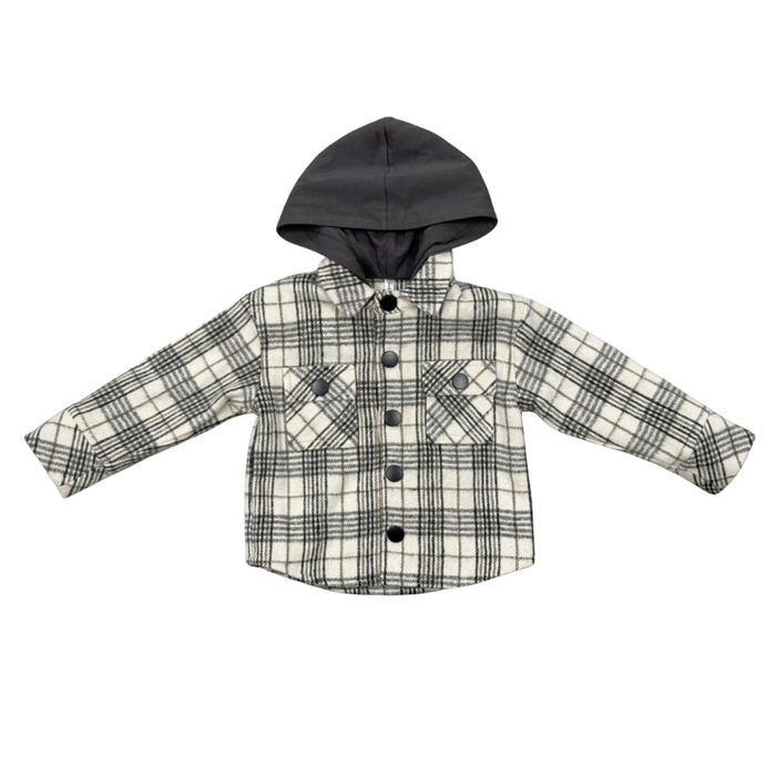 BABYSPROUTS: KIDS HOODED SHACKET IN GRANITE PLAID