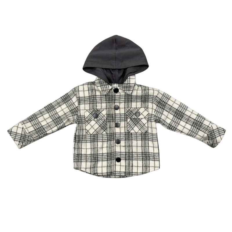 BABYSPROUTS: KIDS HOODED SHACKET IN GRANITE PLAID
