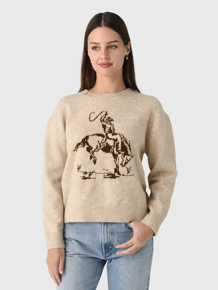 PINCH: COWBOY GRAPHIC CREW SWEATER - OATMEAL