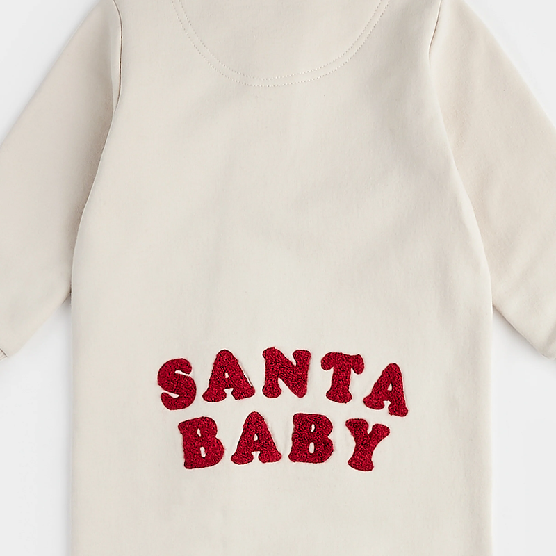 PETIT LEM: SANTA BABY ON CRÈME FLEECE PLAYSUIT