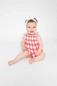 ANGEL DEAR: TIE STRAP SMOCKED BUBBLE - RED GINGHAM