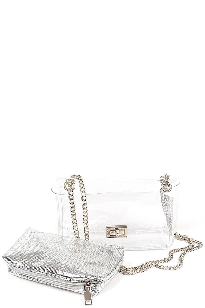CLEAR PVC CLUTCH WITH SHINY POUCH