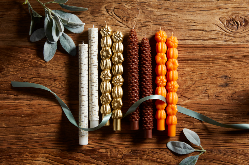 MUD PIE: GOLD STACKED PUMPKIN TAPER CANDLE SET