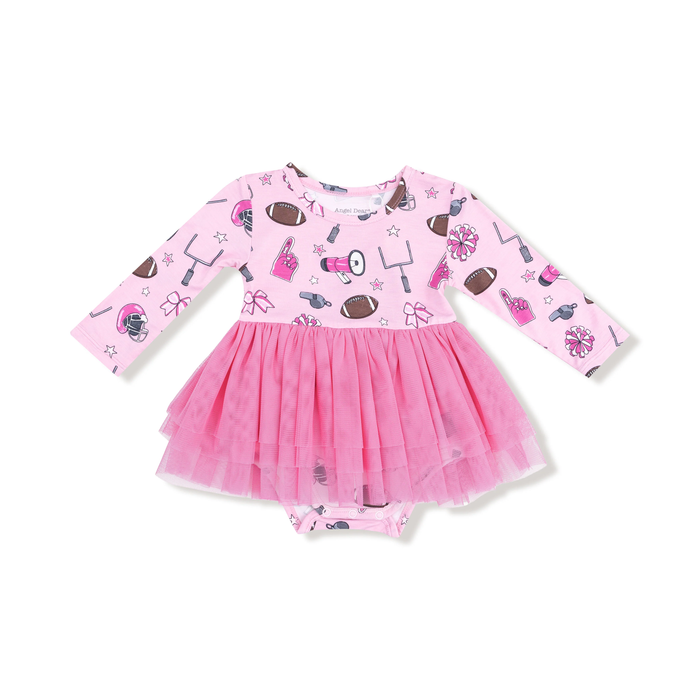 ANGEL DEAR: LONG SLEEVE TUTU BODYSUIT - GAME DAY PINK