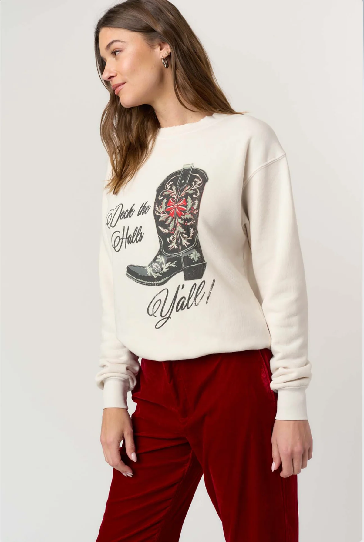 PROJECT SOCIAL T: DECK THE HALLS Y'ALL SWEATSHIRT - VINTAGE WHITE