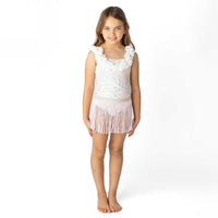 SHADE CRITTERS: PINK & GREEN METALLIC GIRLS HULA ONE PIECE & SKIRT SWIM SET