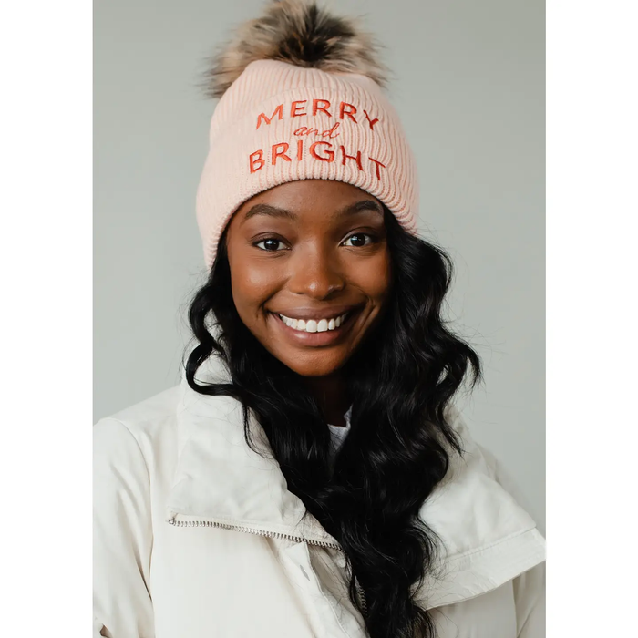 PANACHE APPAREL: BLUSH MERRY & BRIGHT KNIT POM HAT