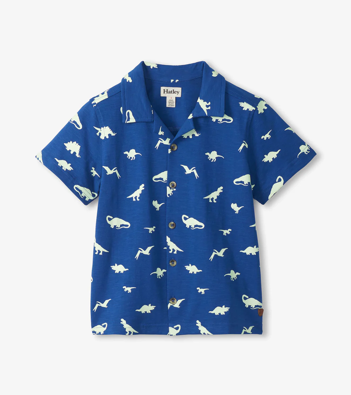 HATLEY: GLOW IN THE DARK DINOS JERSEY BUTTON DOWN - ENSIGN BLUE