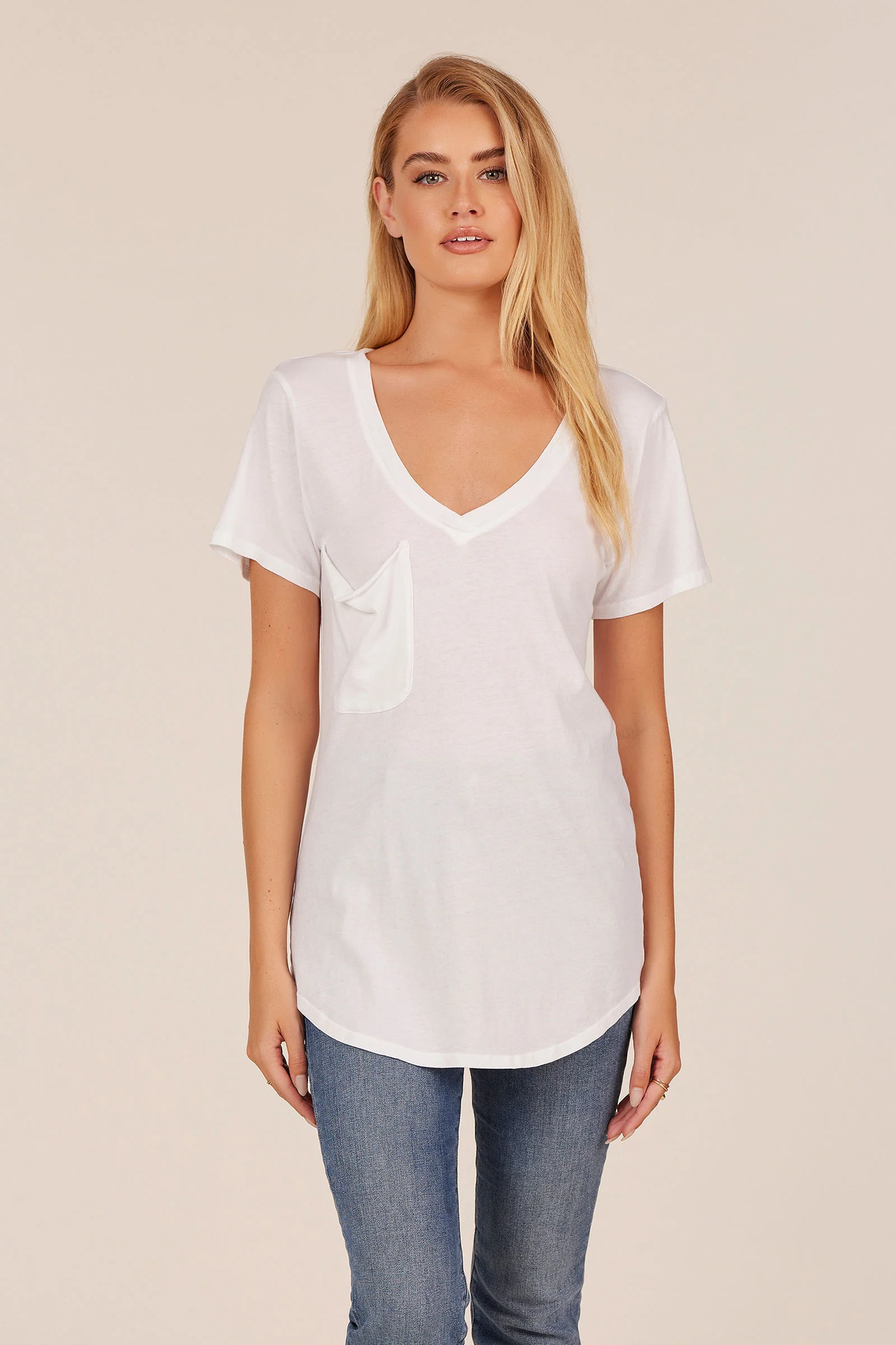 BOBI: BOYFRIEND V-NECK POCKET TEE - WHITE