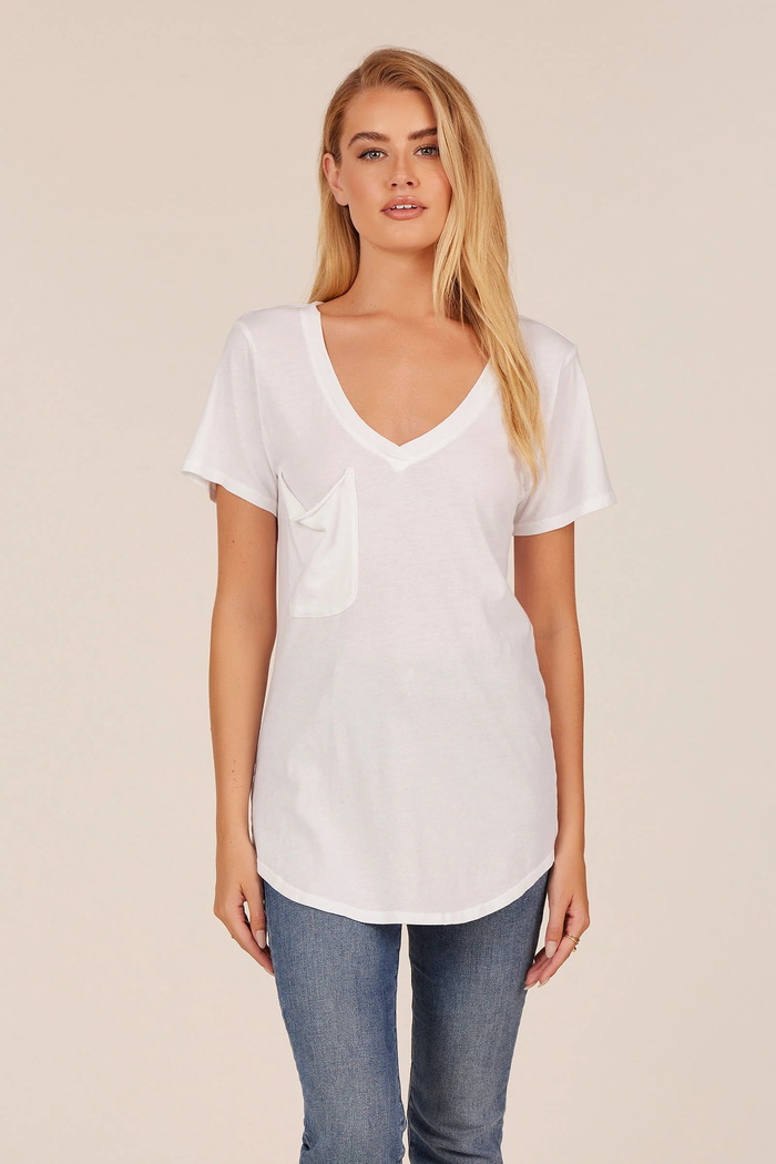 BOBI: BOYFRIEND V-NECK POCKET TEE - WHITE