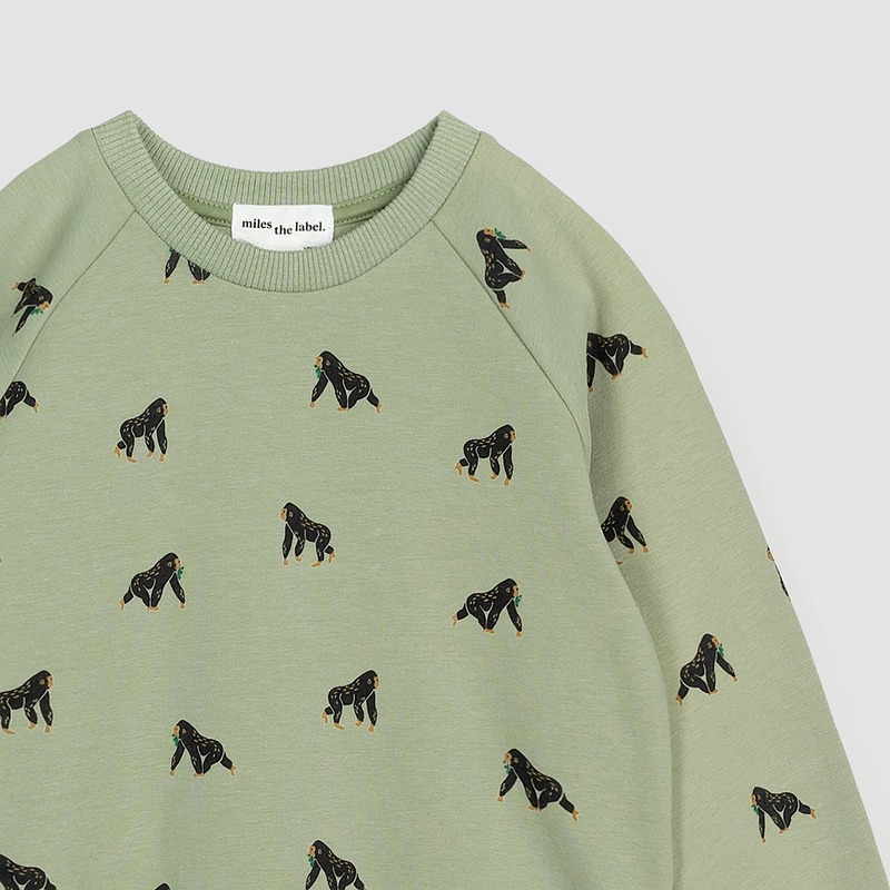 MILES THE LABEL: GORILLA PRINT ON TEA GREEN SWEATSHIRT