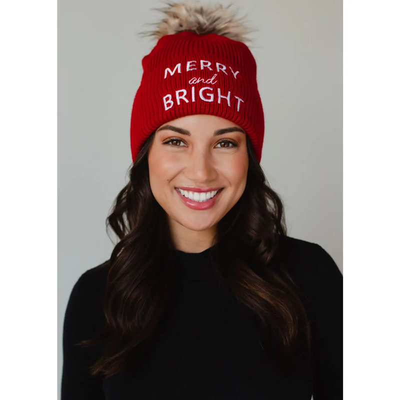 PANACHE APPAREL: RED MERRY & BRIGHT KNIT POM HAT