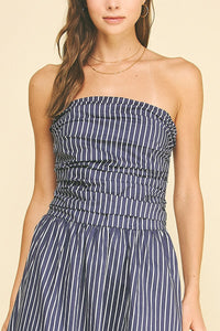 PINCH: STRIPED SMOCKED TUBE MIDI DRESS - NAVY