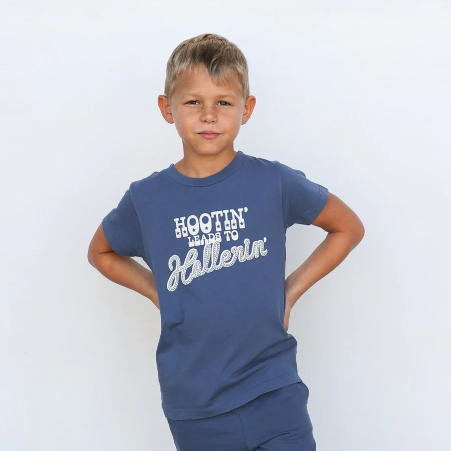 TINY WHALES: HOOTIN' LEADS TO HOLLERIN' TEE - LIGHT NAVY