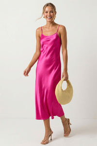 SATIN MAXI SLIP DRESS - HOT PINK