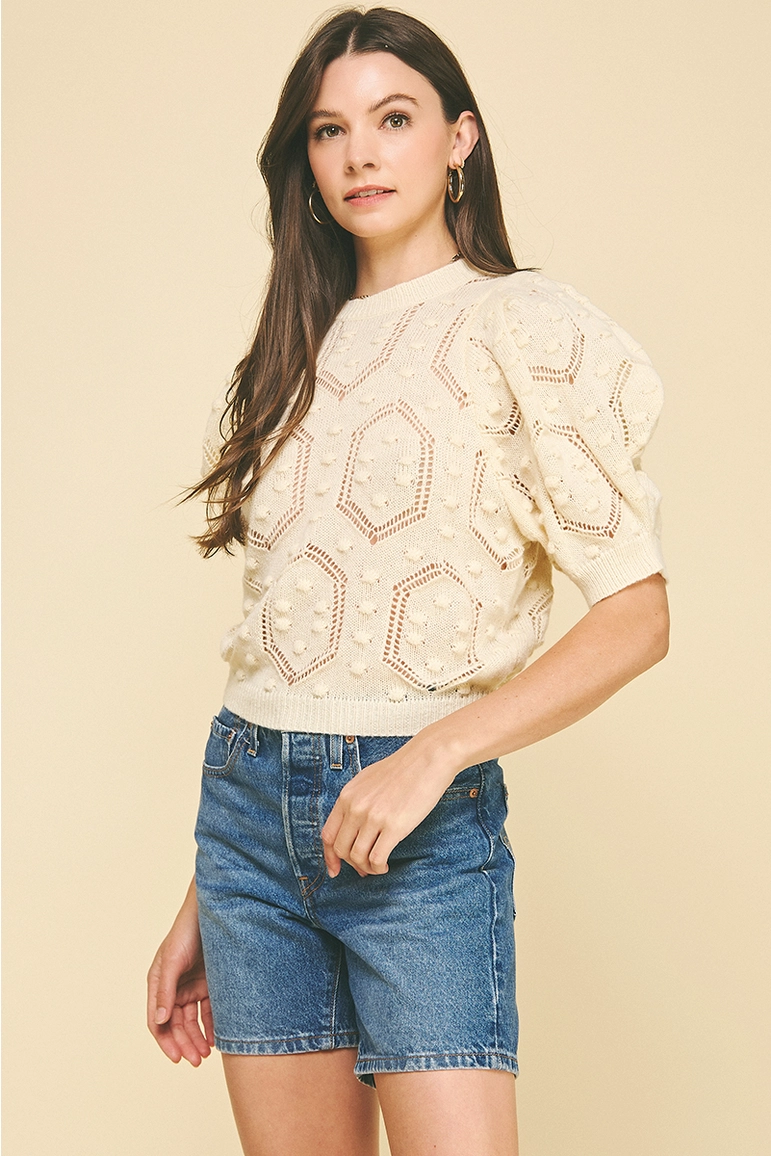 PINCH: PUFFED SLEEVE EMBROIDERED SWEATER - IVORY