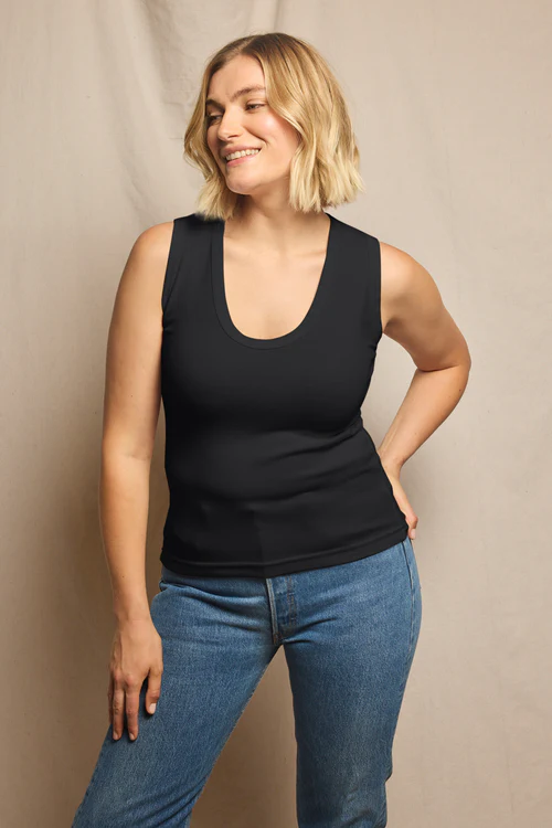 PERFECT WHITE TEE: JORDAN RIBBED U NECK TANK - BLACK