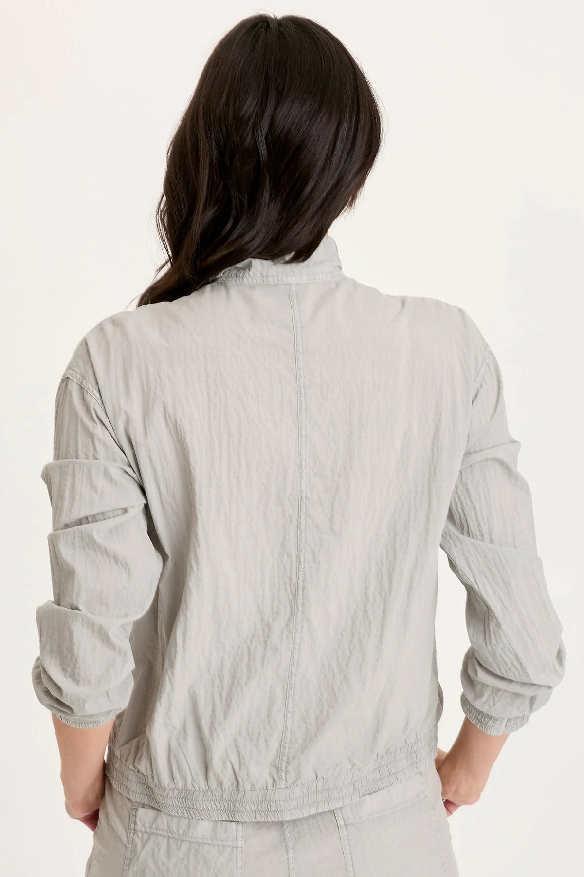 XCVI: AMIS TEXTURED CINCHABLE BOMBER - EARL GREY PIGMENT