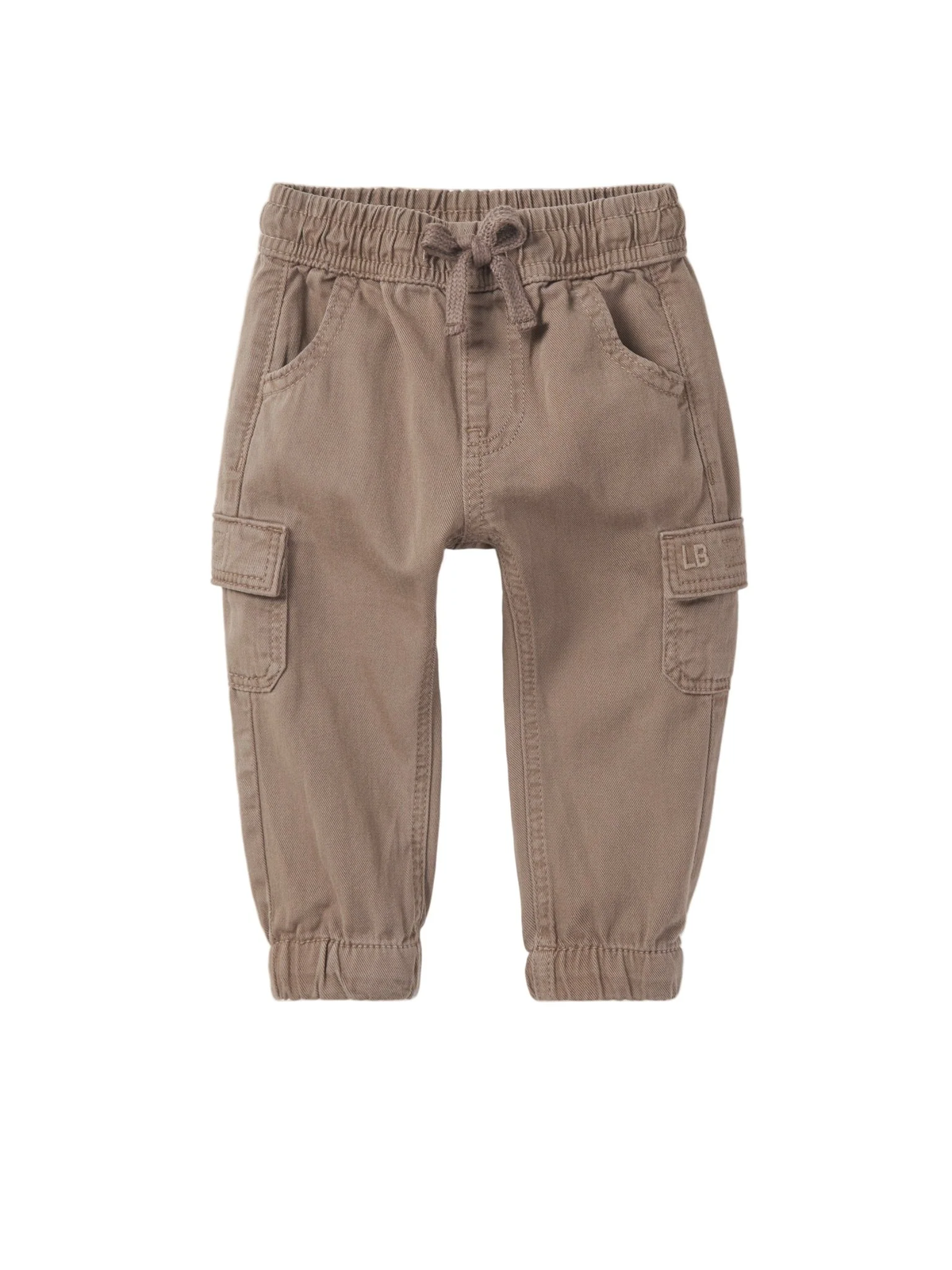 LITTLE BIPSY: COTTON TWILL CARGO JOGGER - MUSHROOM