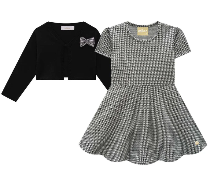 MILON: SHORT SLEEVE HOUNDSTOOTH DRESS AND KNIT SWEATER SET - BLACK/WHITE