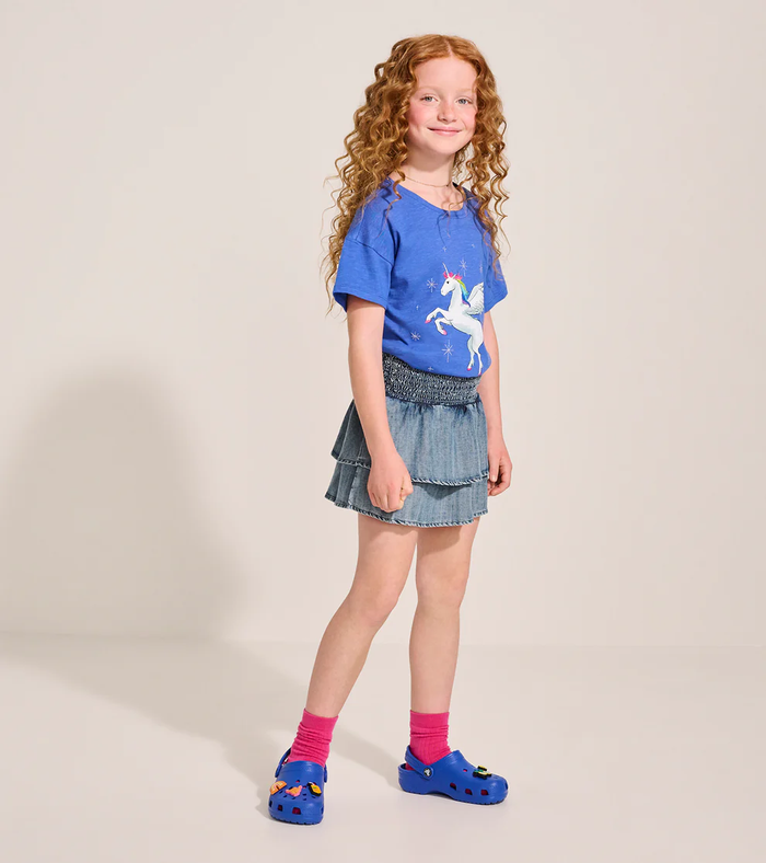 HATLEY: TENCEL SMOCKED SKIRT - BLUE ACID RINSE