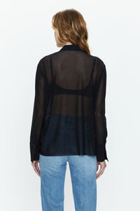 PISTOLA: CELINE MESH LONG SLEEVE BUTTON DOWN - BLACK NOIR