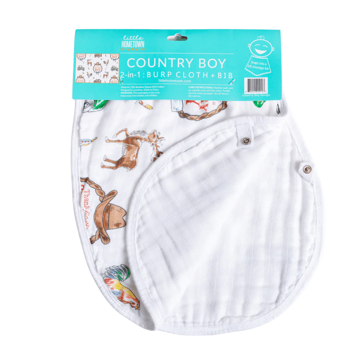 LITTLE HOMETOWN: COUNTRY BOY 2 IN 1 BURP CLOTH AND BIB COMBO