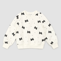 MILES THE LABEL: GLITTER BOW PRINT ON OFF-WHITE SWEATSHIRT & BLACK VELOUR LEGGINGS SET