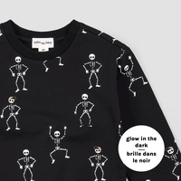 MILES THE LABEL: DANCING GLOW-IN-THE-DARK SKELETONS SWEATSHIRT - BLACK