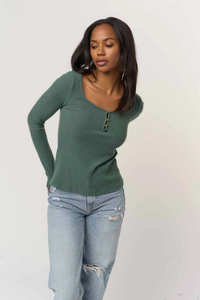 PROJECT SOCIAL T: ALEJANDRA NOTCH NECK COZY RIB LONGSLEEVE - DEEP GREEN