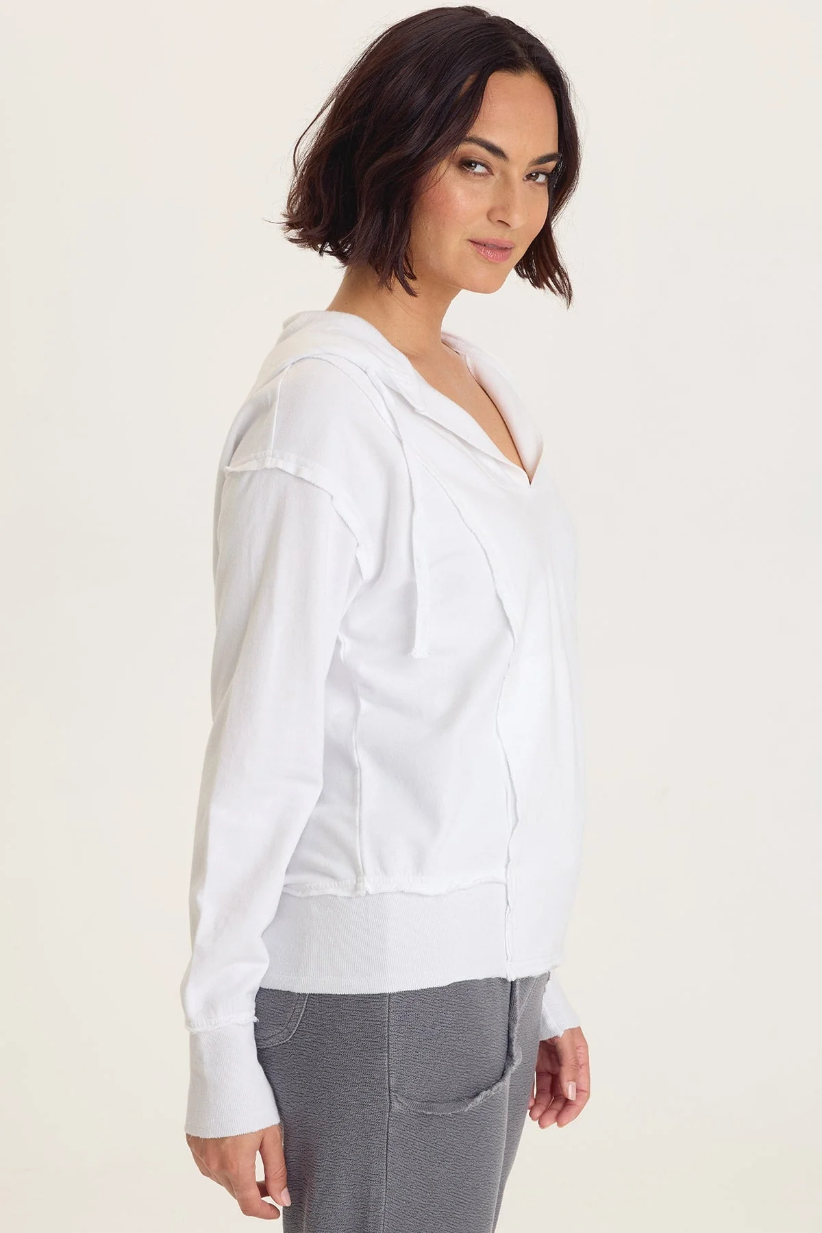 XCVI: ROSALYN FLEECE CASUAL HOODIE - WHITE