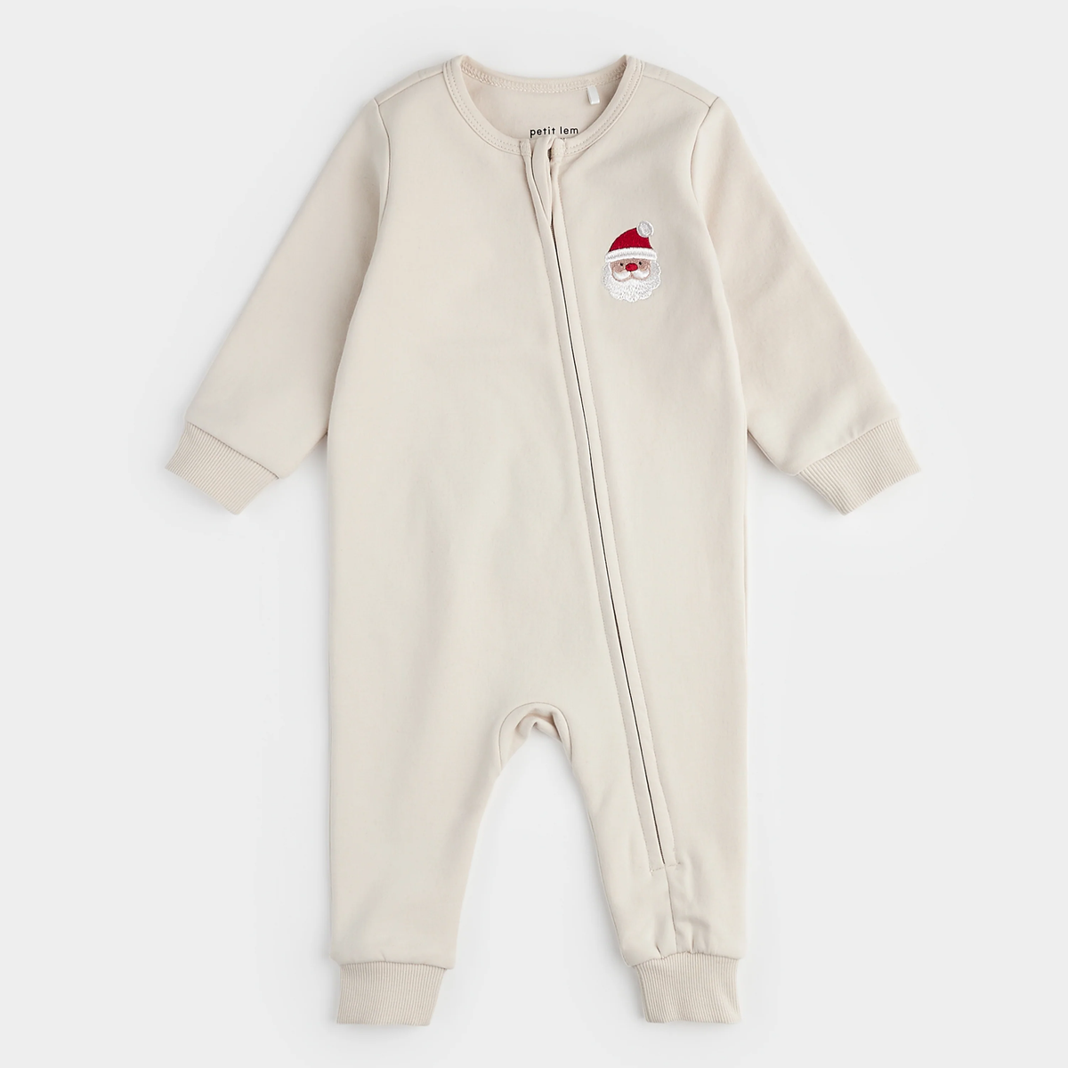 PETIT LEM: SANTA BABY ON CRÈME FLEECE PLAYSUIT