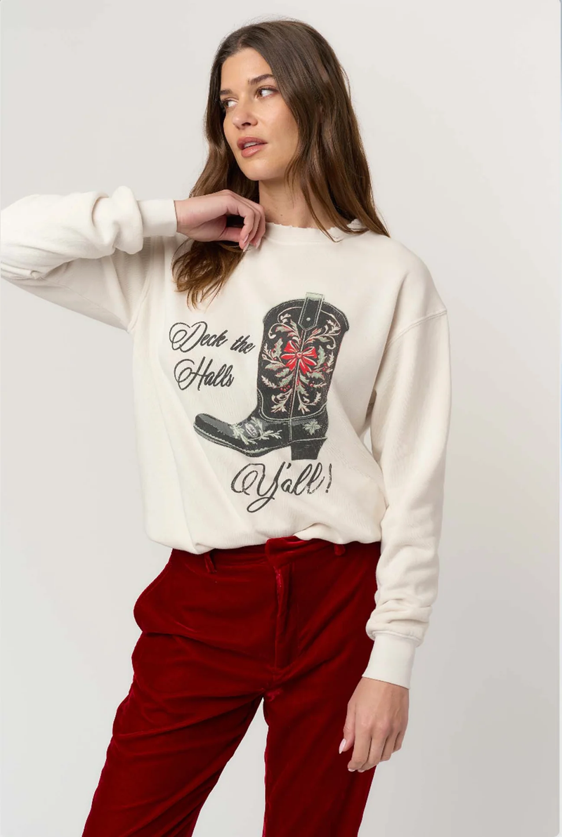 PROJECT SOCIAL T: DECK THE HALLS Y'ALL SWEATSHIRT - VINTAGE WHITE