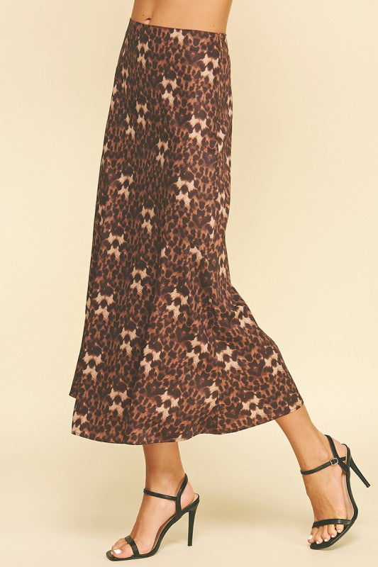 PINCH: LEOPARD SILKY BLOCK DETAILED MIDI SKIRTS