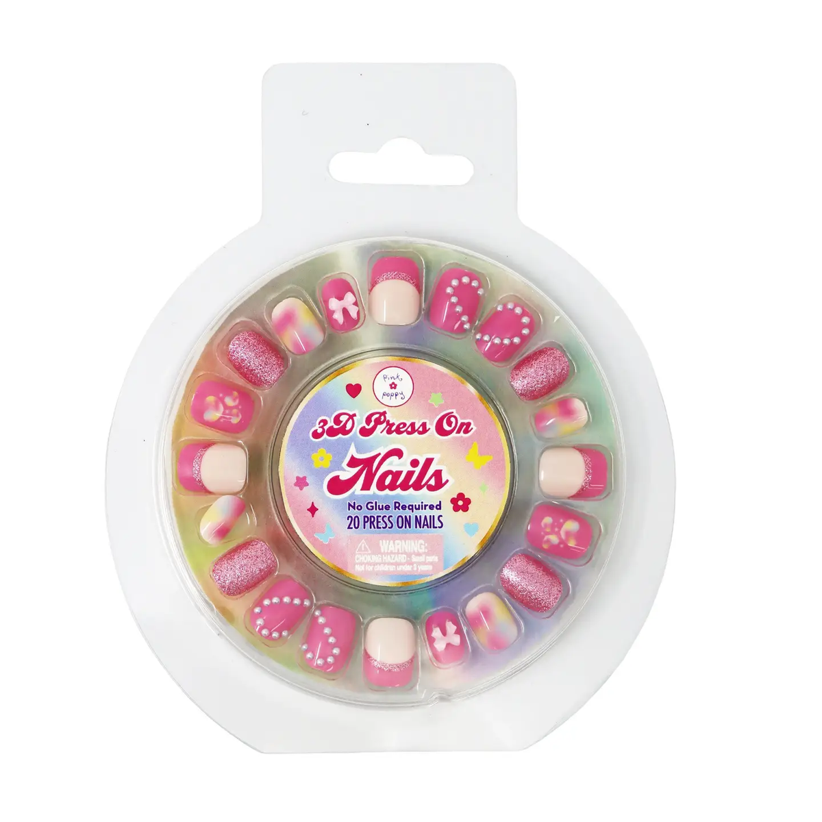 PINK POPPY: 3D LOVE HEART PRESS ON NAILS - 20 PACK