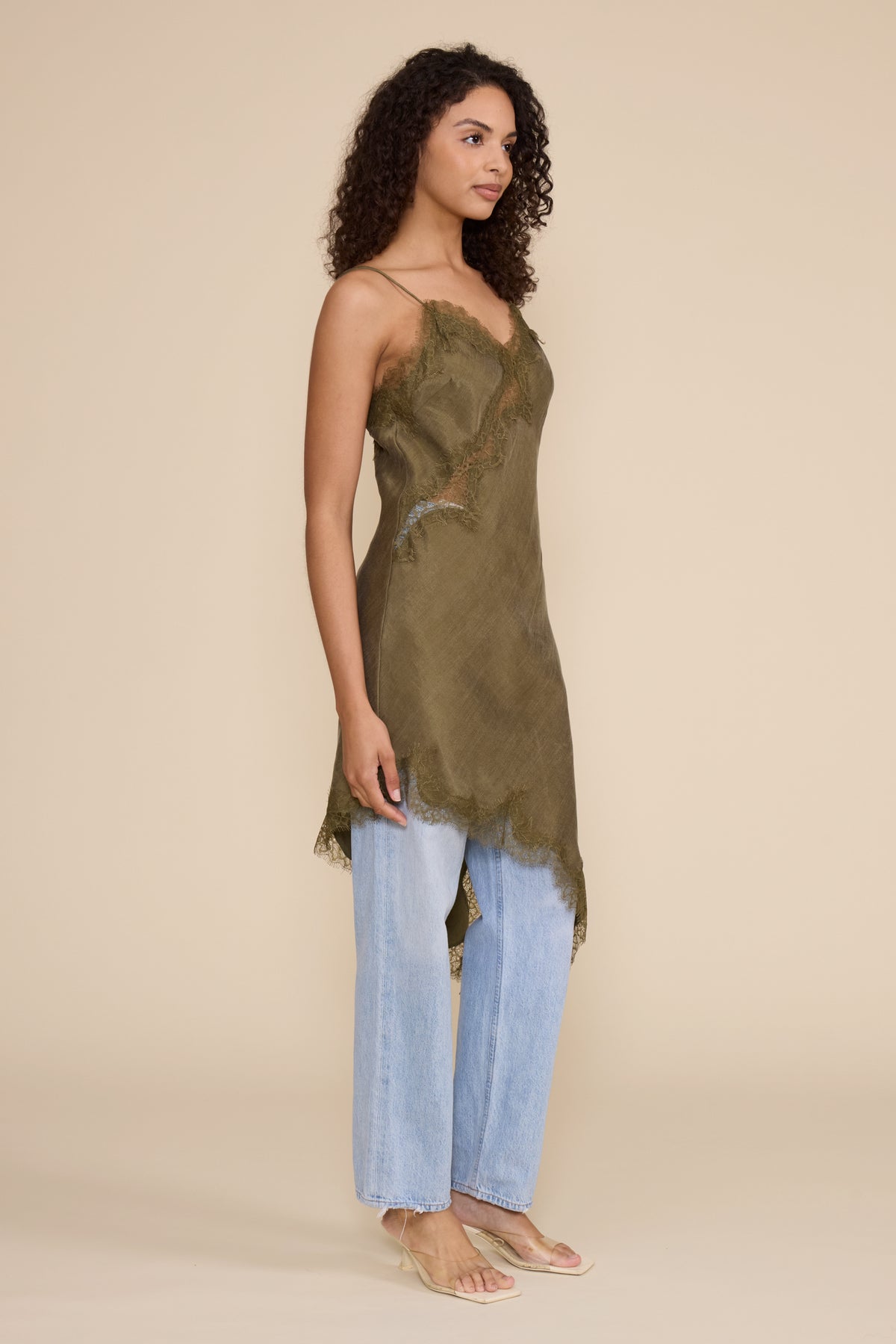 LUCY PARIS: MAUDE LACE INSERT DRESS - OLIVE