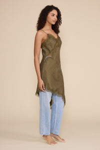 LUCY PARIS: MAUDE LACE INSERT DRESS - OLIVE