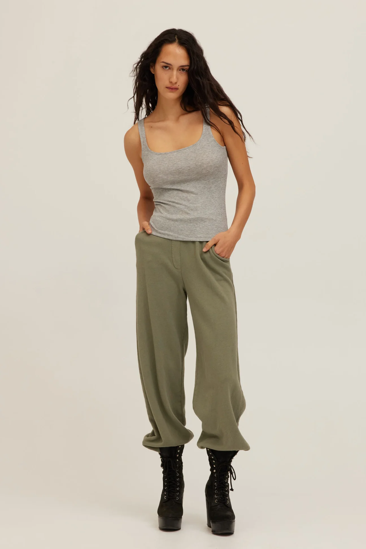 PROJECT SOCIAL T: OLSEN SCOOP NECK RIB TANK - HEATHER GREY