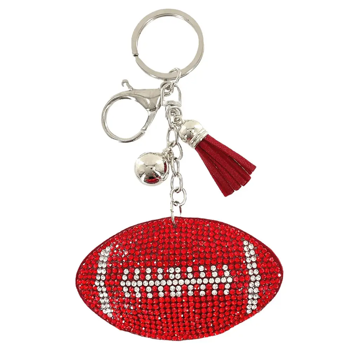 PUFFY RHINESTONE KEYCHAIN / BAG CHARM WITH TASSEL - FOOTBALL
