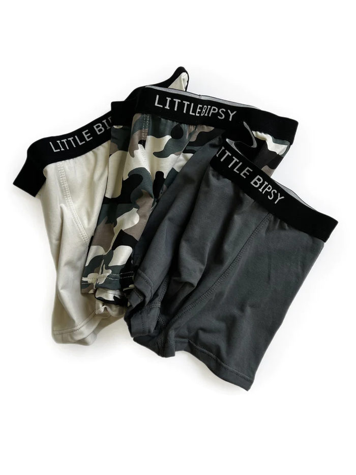 LITTLE BIPSY: BOXER BRIEF 3-PACK - PEWTER CAMO MIX