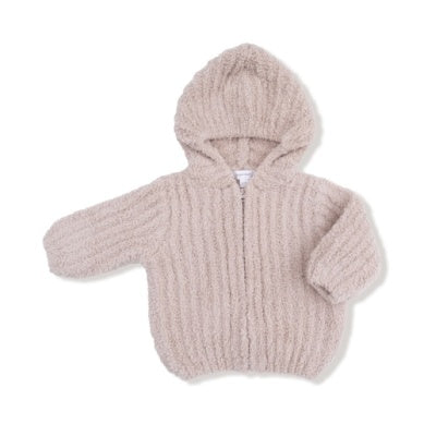 ANGEL DEAR: Chenille - STONE HOODED JACKET WITH STRIPED TEXTURE