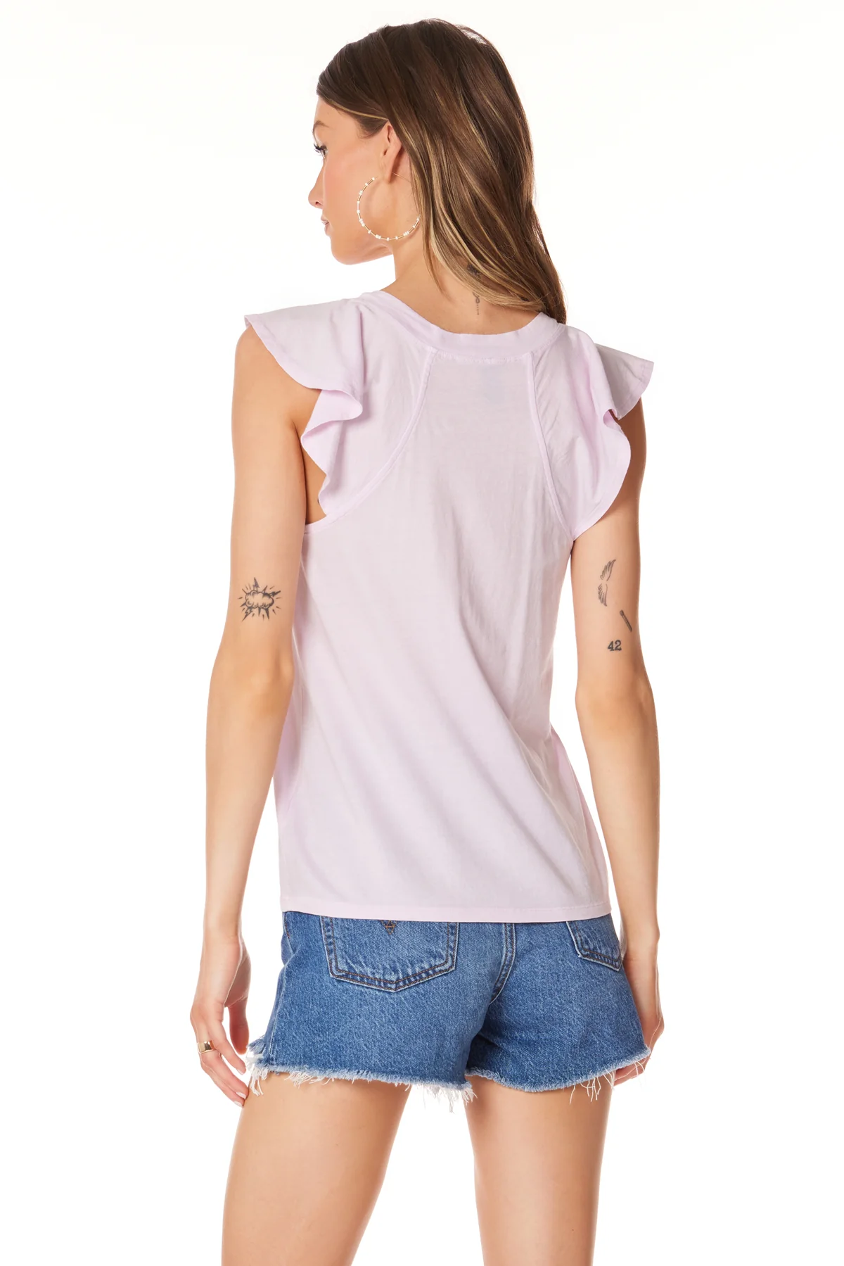 BOBI: FLUTTER SLEEVE RAGLAN VNECK TEE - HYDRANGEAS