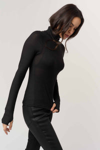 PROJECT SOCIAL T: OLIVE LONGSLEEVE RIB TURTLENECK - BLACK