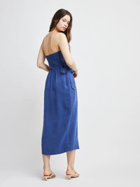 SELF CONTRAST: ROBYN STRAPLESS WRAP DRESS - BLUE CUPRO