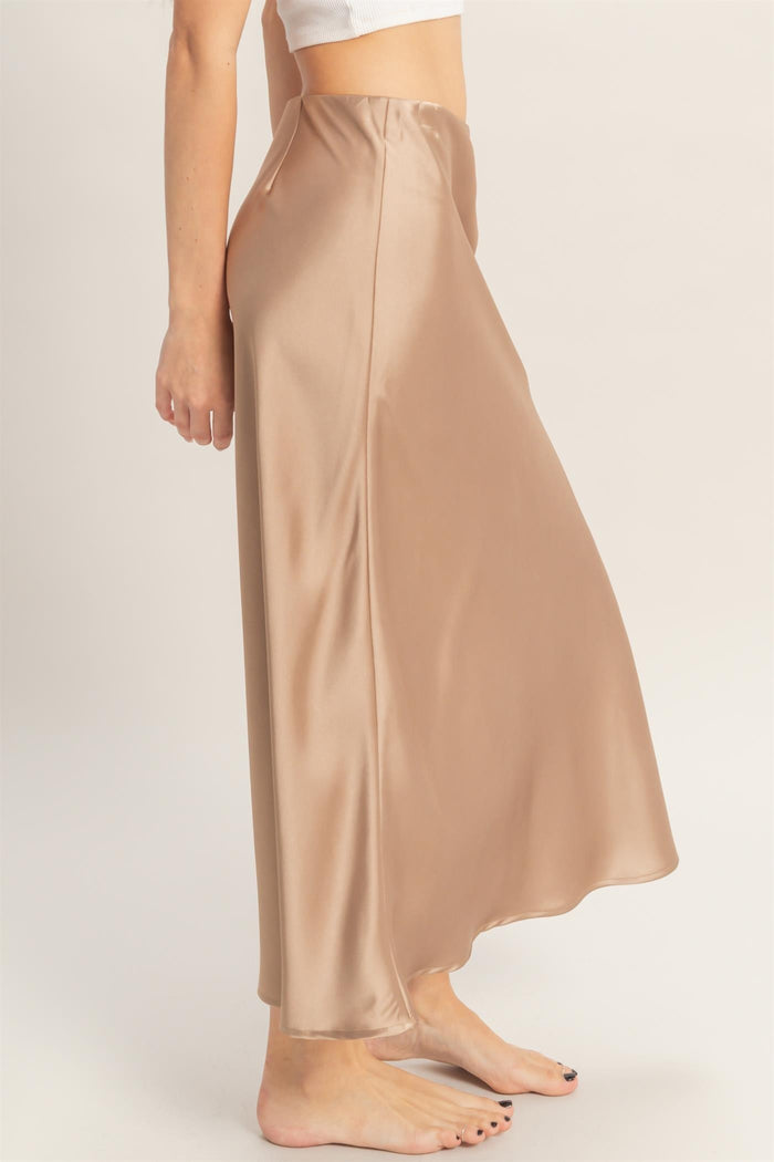 SATIN MIDI SKIRT - DARK TAUPE
