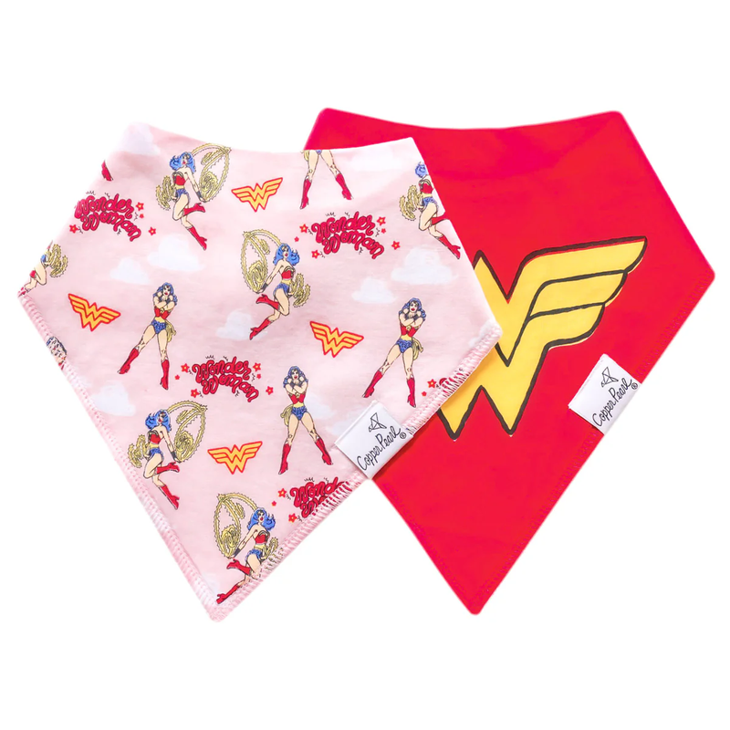 COPPER PEARL: WONDER WOMAN BABY BANDANA BIBS (2-PK)