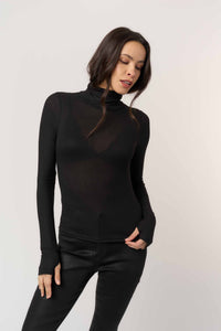 PROJECT SOCIAL T: OLIVE LONGSLEEVE RIB TURTLENECK - BLACK